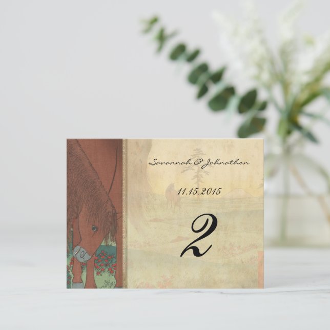 Horse Ranch Farm Lodge Wedding Table Number Cards (Standing Front)