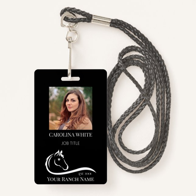 Horse ranch logo equestrian branding address badge (Front with Lanyard)