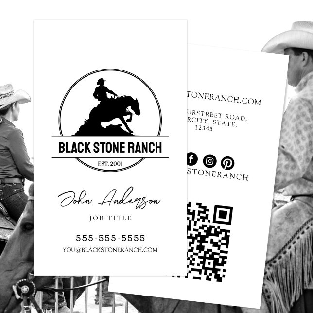 Horse ranch logo reining western barn branding business card (Horse ranch business logo marketing business card branding qr code social icons.)