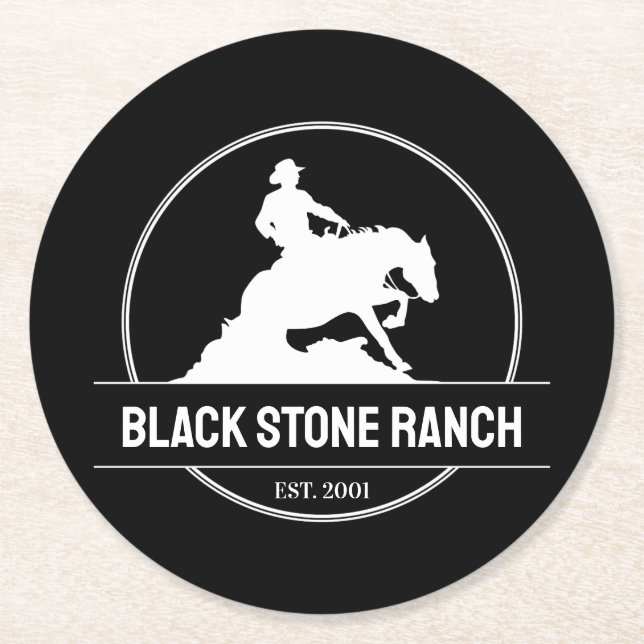 Horse ranch logo reining western barn branding round paper coaster (Front)
