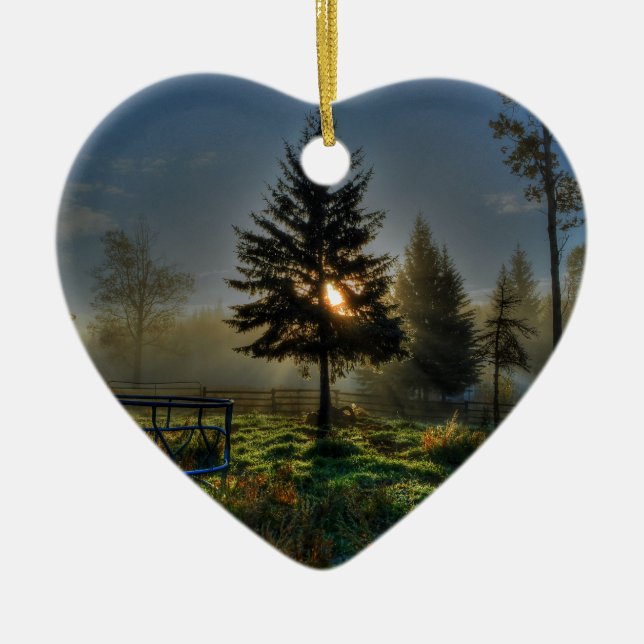 Horse Ranch Sunrise Nature Photo Ceramic Ornament (Front)