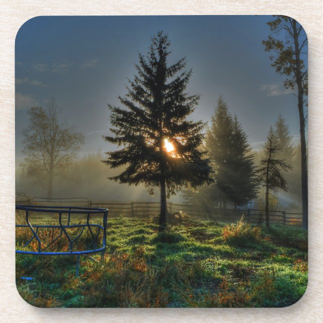 Horse Ranch Sunrise Nature Photo Coaster (Front)