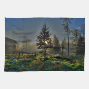 Horse Ranch Sunrise Nature Photo Kitchen Towel