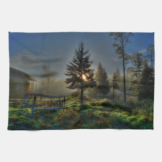 Horse Ranch Sunrise Nature Photo Kitchen Towel (Horizontal)