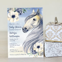 Horse ranch watercolor with flowers baby shower