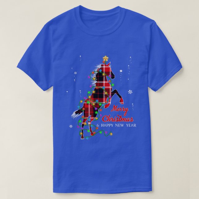 Horse Red Black Buffalo Plaid Christmas Tree New Y T-Shirt (Design Front)