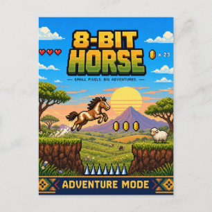 Horse, Retro 8-Bit Pixel Art Postcard