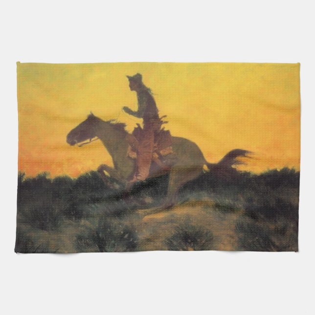Horse Rider Against the Sunset in the Wild West Kitchen Towel (Horizontal)