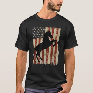 Horse Rider American Flag USA Patriotic Stallion E T-Shirt