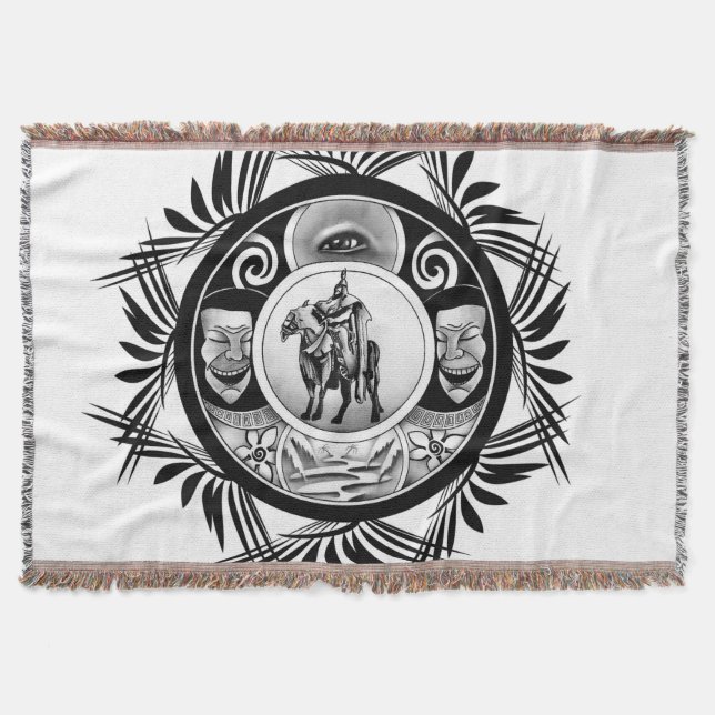Horse Rider Drawing Throw Blanket (Front)