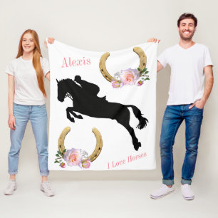 Horse & Rider Hunter Jumper "I Love Horses" Fleece Blanket