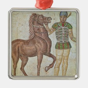 Horse rider in racing colours metal ornament