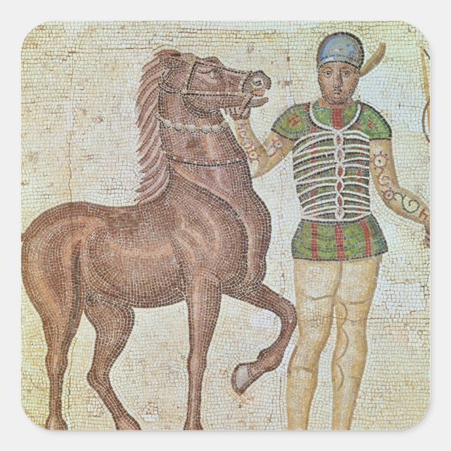 Horse rider in racing colours square sticker (Front)