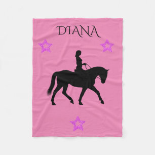 Horse & rider pink personalized fleece blanket.