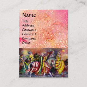 HORSE RIDERS IN NIGHT bright pink,gold sparkles Business Card