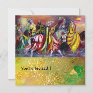 HORSE RIDERS ,MUSIC IN THE NIGHT, yellow sparkles Invitation