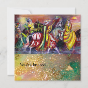 HORSE RIDERS ,MUSIC IN THE NIGHT, yellow sparkles Invitation