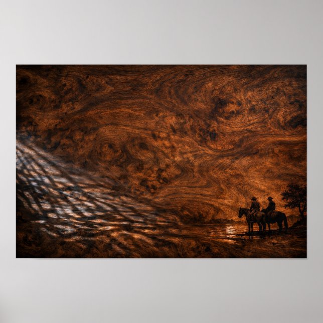 Horse riders silhouette sunset poster (Front)
