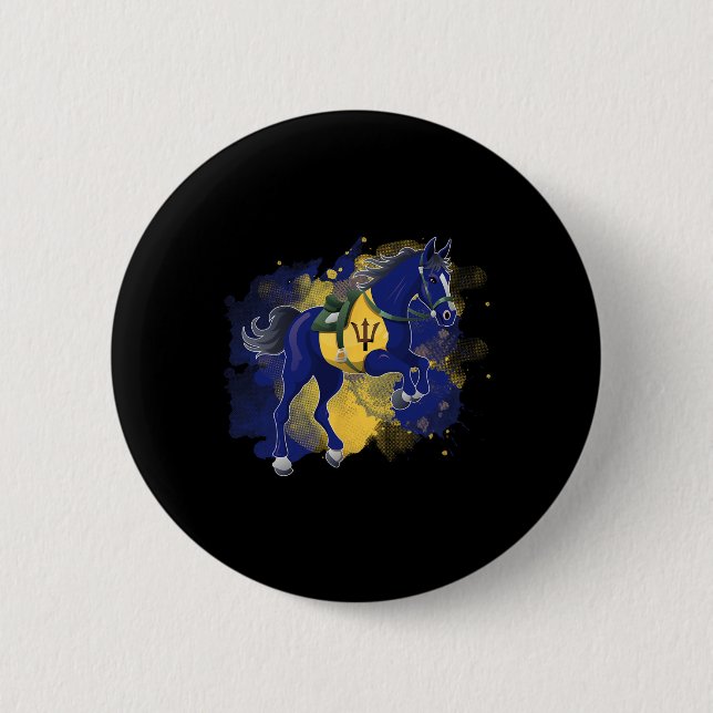 Horse Riding Barbados Flag  2 Inch Round Button (Front)