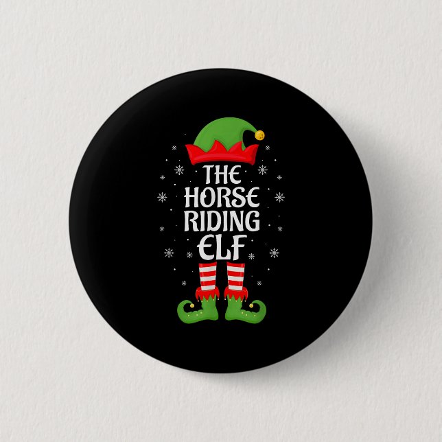 Horse Riding Elf Xmas Family Matching Elf Squad Ch 2 Inch Round Button (Front)