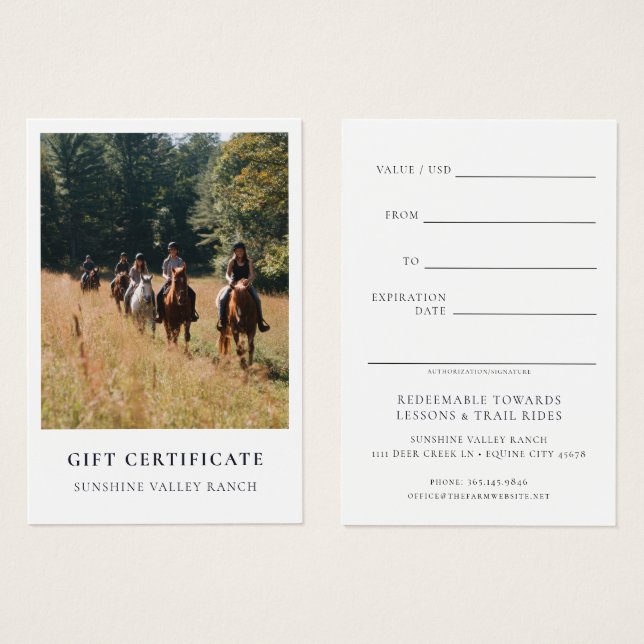 Horse Riding Lessons Gift Certificate Template (Devant & derrière)