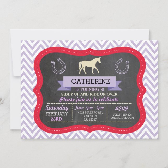 Horse Riding Party Invite Pony Red Invitation (Front)