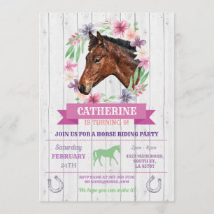 Horse Riding Party Pink Pony Horseback Birthday Invitation