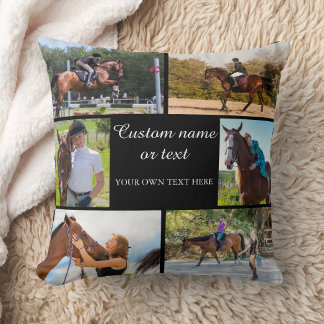 Horse Riding Photo Collage Black Animal Cushion