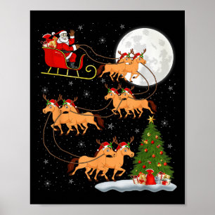 Horse Riding Santa Sleigh Flying Funny Magical Chr Poster