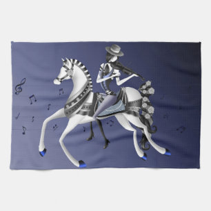 Horse Riding Violinist Navy Tea Towels