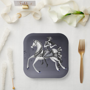 Horse Riding Violinist Paper Plate
