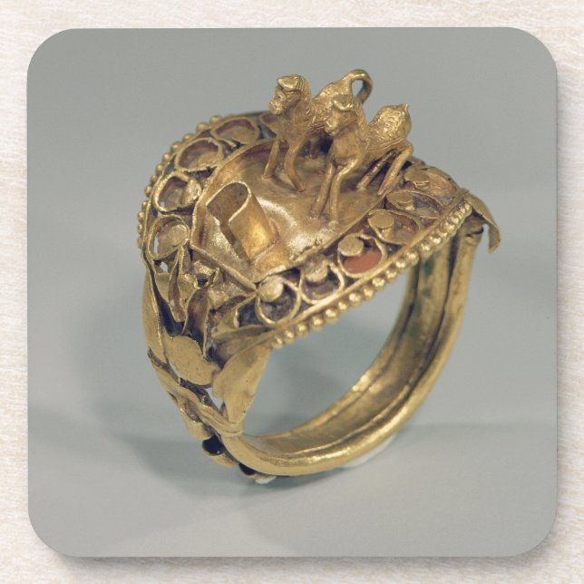 Horse ring (gold and cornelian) coaster (Front)