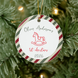 Horse Rocking First Christmas Baby Boy or Girl Ceramic Ornament