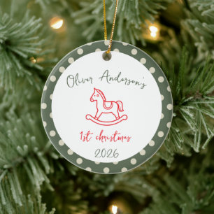 Horse Rocking First Christmas Baby Boy or Girl Ceramic Ornament