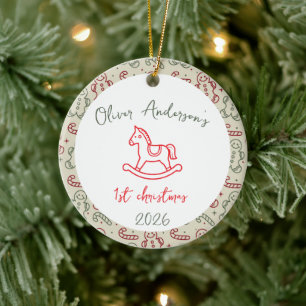 Horse Rocking First Christmas Baby Boy or Girl Ceramic Ornament
