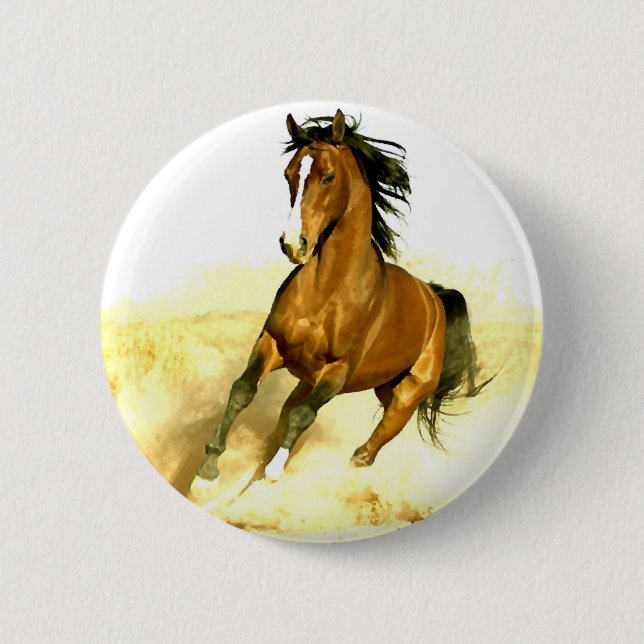 Horse Running 2 Inch Round Button (Front)