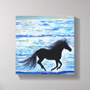 Horse Running Free by the Sea Painting Canvas Print