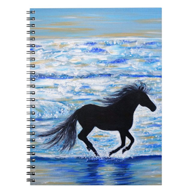 Horse Running Free by the Sea painting Notebook (Front)