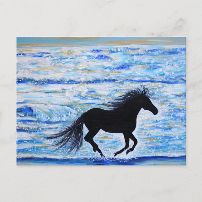 Horse Running Free by the Sea Painting Postcard (Front)