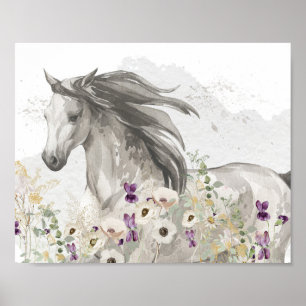 Horse running in Flower Field Poster