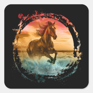 HORSE RUNNING IN SEASHORE SEASCAPE SQUARE STICKER