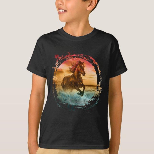 HORSE RUNNING IN SEASHORE SEASCAPE T-Shirt (Front)