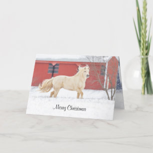 Horse Running in Snow Folded Holiday Card
