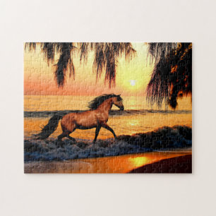 Horse running on beach jigsaw puzzle