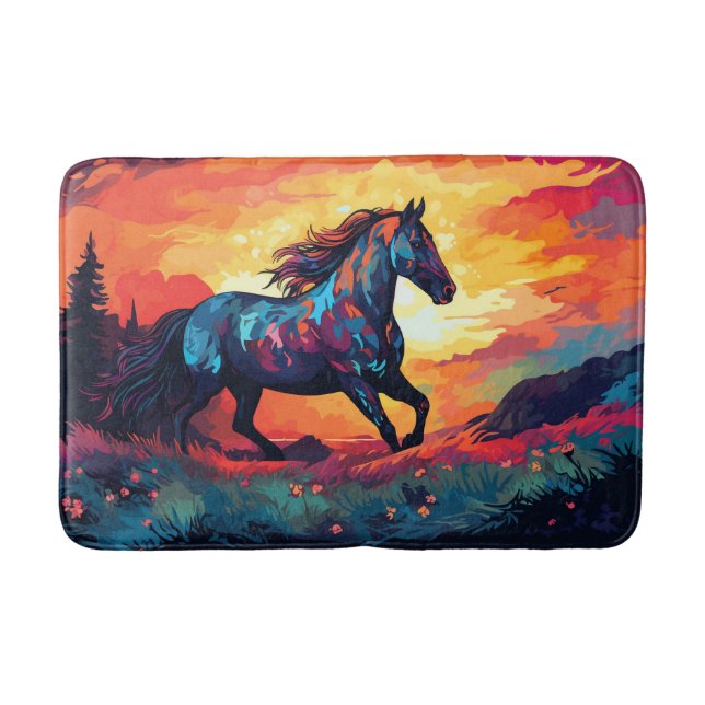 Horse Running On Field Abstract Art Horse Lovers Bath Mat (Front)