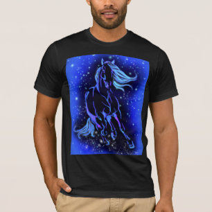 Horse Running T-Shirt Blue Moonlight Starry Night
