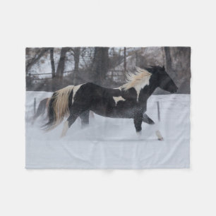 Horse Running Through the Snow Fleece Blanket