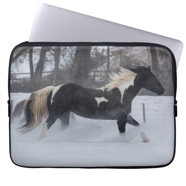 Horse Running Through the Snow Laptop Sleeve (Front)