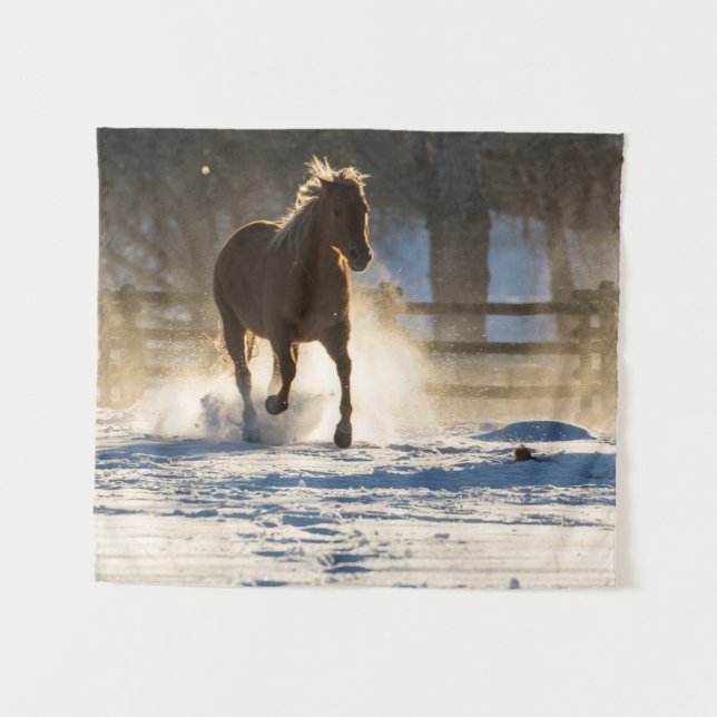Horse Running Through the Snow Tapestry (Front (Horizontal))