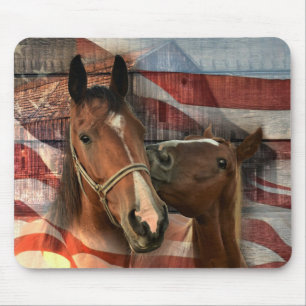 Horse Rustic Barn American Flag Mouse Pad